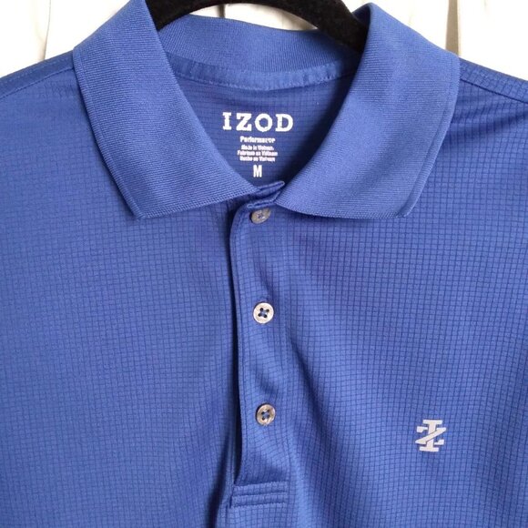 Men's Izod Royal Blue Checked Performance Polo Golf Shirt Size Medium - Picture 2 of 7